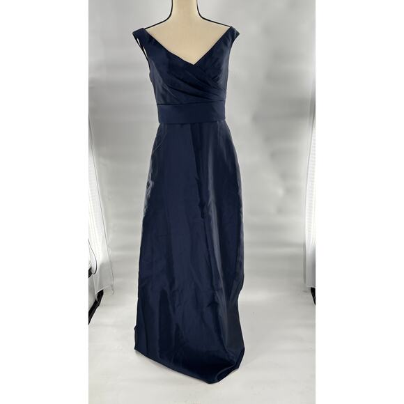 Alfred Sung Off Shoulder Satin Dress 4 Blue NWOT Gown Formal Wedding D811S - Picture 3 of 8